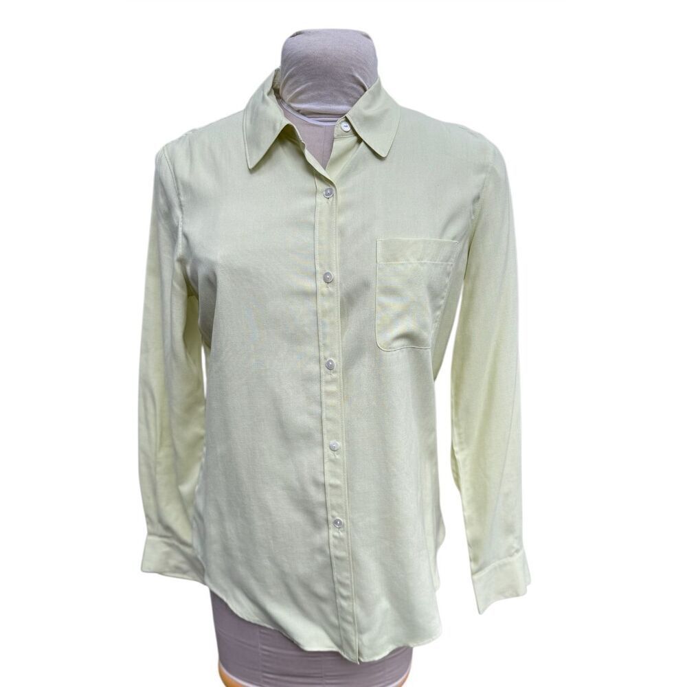 Ann Taylor 100% Silk Blouse Light Green Button Front Classic Quiet Elegance